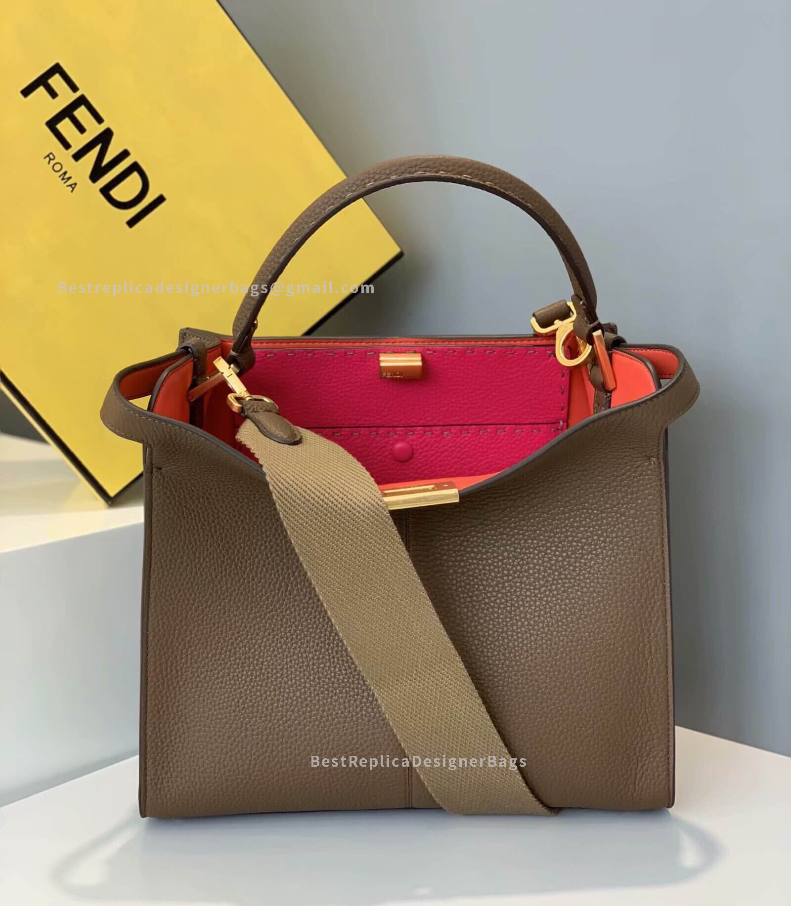 Fendi Peekaboo X-Lite Medium Brown Leather Bag 305S